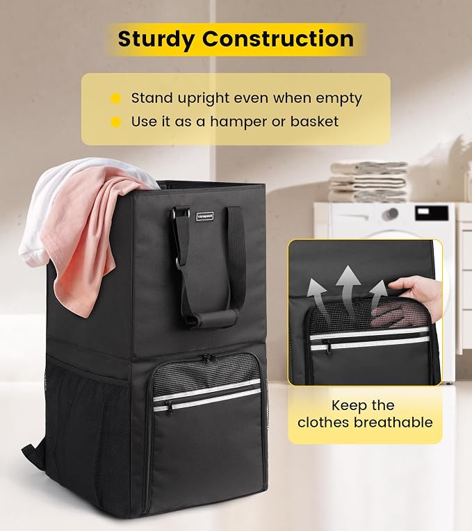 Vorspack Laundry Bag Backpack - 125L Extra Large Laundry Bags with Shoulder Straps Heavy-duty 2 in 1 Laundry Hamper Basket for College Dorm Camp Laundromat Room Essentials - Black - Image 4