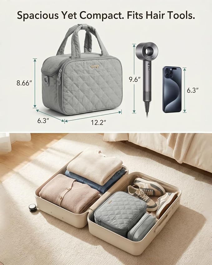 VPBAGE Large Quilted Toiletry Bag for Women, Puffy Travel Makeup Organizer with Removable Divider & Shoulder Strap, Waterproof Standing Cosmetic Case for Full-Size Toiletries, Gym, Vacation - Image 5