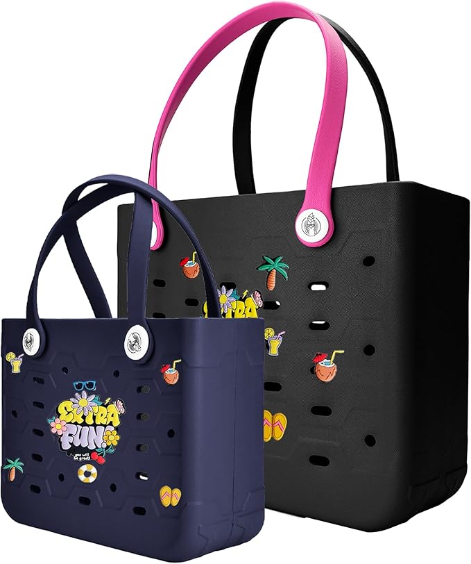 2-Pack Beach Bags Medium & Small,Waterproof Sandproof Rubber Tote Set for Women Men, Vacation Pool Boat Essentials by Unknown