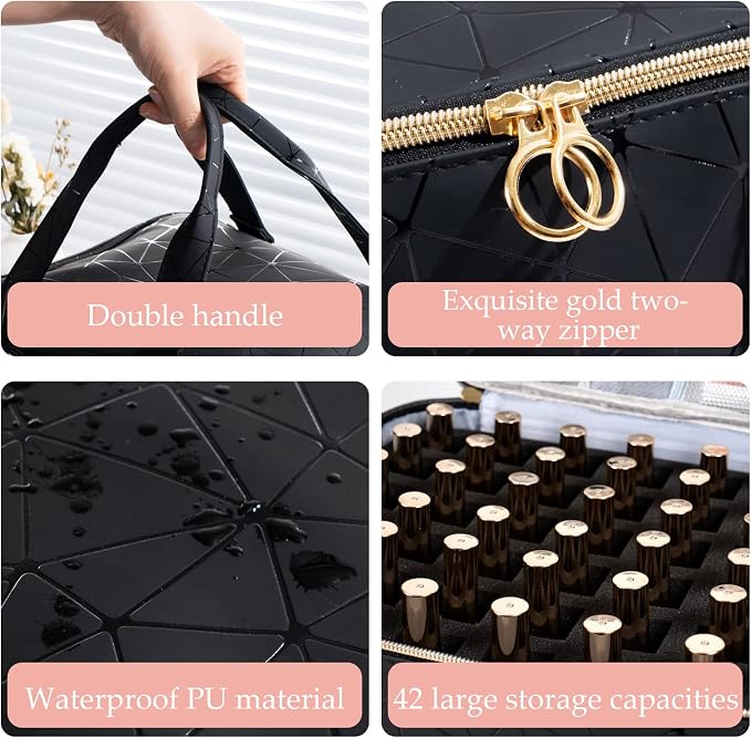 Uross Nail Polish Organizer Bag Holds 42 Bottles Nail Polish & Nail Lamp, Gel Nail Polish Organizers and Storage box for Nail Tech, Nail Kit Supplies Organizer Case - Black - Image 3