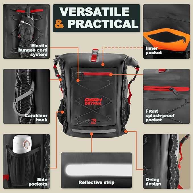 OSAH DRYPAK Waterproof Backpack Dry Bag 25L/35L/55L/85L – Heavy Duty Roll-Top Hiking Backpack Sack Keeps Gear Dry for Travel, Kayaking, Boating, Camping, Rafting and Fishing - Image 3