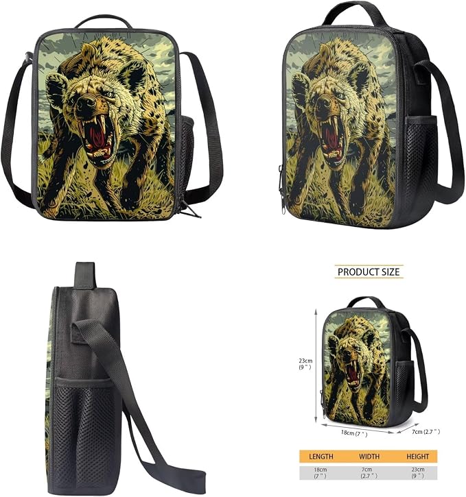17 Inch Animal Print School Backpack And Lunch Box Set for Kids Lightweight Angry Hyena Backpack for Boys Girls Sturdy School Bag with Insulated Lunchbox Pencil Case Student Bookbag - Image 5