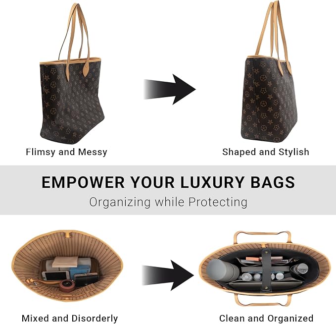Vegan Leather Tote Bag Organizer Insert,Multi-Pocket Purse Organizers,with 15-Inch Laptop Compatible with LV Neverfull MM、Saint Laurent Tote and More(L) - Image 4