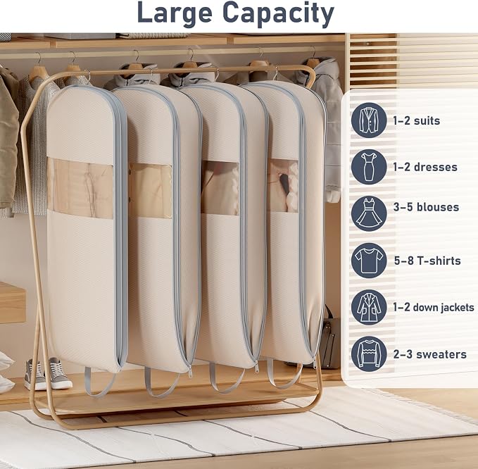 DIMJ 2 Pack 54" Space Saving Garment Bags for Hanging Clothes With Compression Zipper Carry Handles and Window, Washable Suit Bag for Dress, Clothes, Coats, Down Jacket, Closet Storage, Moving, Travel - Image 8