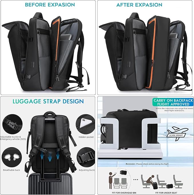 TANGCORLE Vacuum-Compressed Travel Backpack: Expandable, Airline-Approved Laptop Backpack—Unisex Business Backpack - Image 6