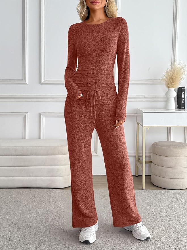 LILLUSORY Womens 2 Piece Matching Lounge Sets 2026 Fall Fashion Outfits | Long Sleeve Top & Drawstring Wide Leg Pants with Pockets, Workout Gym Comfort Sweat Suit, Travel Airport Vacation Clothing - Image 6