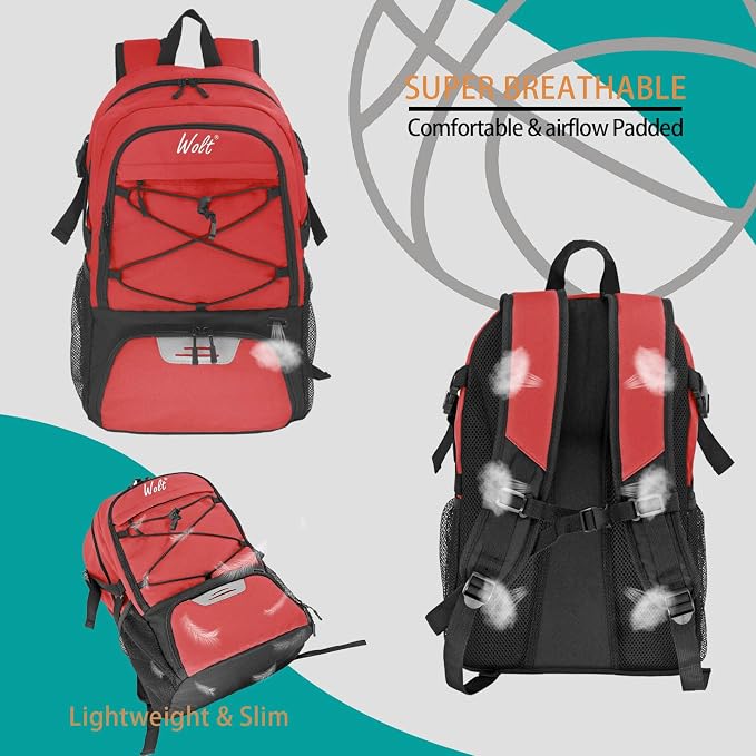 WOLT Basketball Backpack Large Sports Bag with Separate Ball Holder & Shoes Compartment, Best for Basketball, Soccer,Gym - Image 5