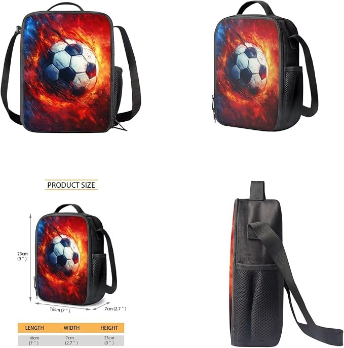 Fire Soccer Backpack for School Boys Backpack with Lunch Box Water Bottle Carrier and Soft Pencil Case 4PCS Set Bookbag with Front Pocket 17 inch Lightweight Elementary School Bag for Kids - Image 4