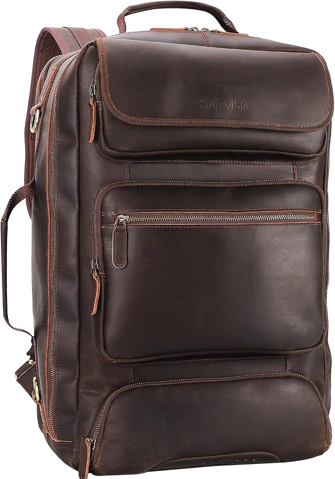 STAR VISTA Voyager-02 Full Grain Leather Travel Backpack, 40L Luxurious Capacity, All-in-One Duffle Backpack for Global Jet-set Voyagers, 17.3" Laptop Compatible, Canvas Lining by STARVISTA