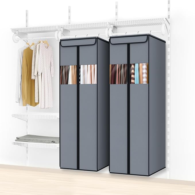 Zilink Garment Bags for Hanging Clothes 54" Hanging Garment Bags for Closet Storage with Clear Window Space Saving Hanging Storage Bags for Suits, Coats, Dresses, Grey, 2-Pack - Image 6
