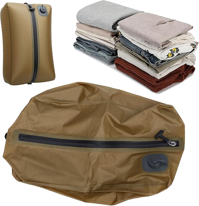 Reusable Travel Vacuum Bags, 20L Automatic Vacuum Compression Bag Built in Pump, Space Saver Seal Packing Cubes for Clothing for Carry On Suitcase and Backpack Luggage (Khaki) - Image 9