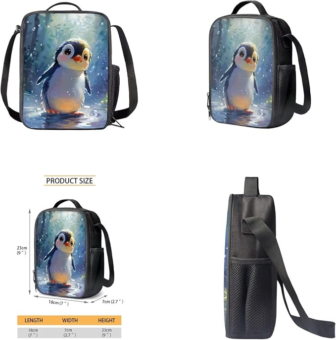 Penguin Backpack for Girls Kids Backpack with Lunch Box Water Bottle Holder with Strap and Kawaii Pencil Case 4PCS Set Cute Bookbag with Front Pocket 17 inch Large Capacity School Bag for Boys - Image 4