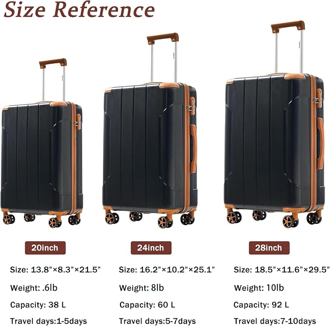 Merax Luggage Set 3 Piece, Hard Shell Suitcase Set with Spinner Wheels, Lightweight and Durable, Telescoping Handle, Carry On Luggage for Business and Vacation Travel (Black Brown) - Image 5
