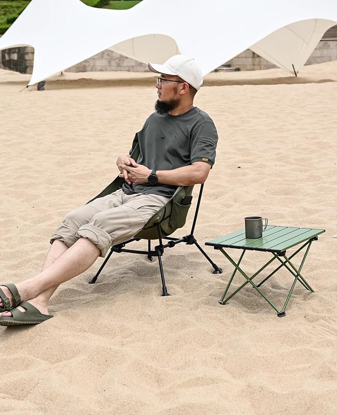 iClimb Ultralight Compact Camping Folding Beach Chair with Anti-Sinking Large Feet and Back Support Webbing (Green- Square Frame) - Image 7