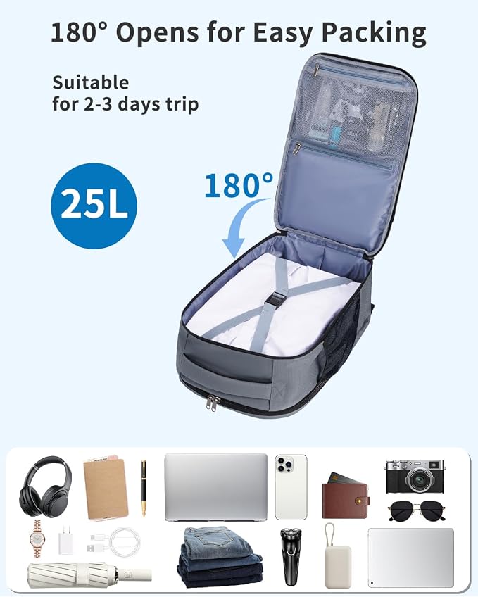 WANDF Travel Backpack For Spirit Airlines Personal Item Bag 18x14x8 with Wet Pocket, 17 Inch Laptop Backpack for Men Women | Frontier Airline Underseat Fit, Fits 17" Laptop, 180°Opening, Travel Backpack - Image 4