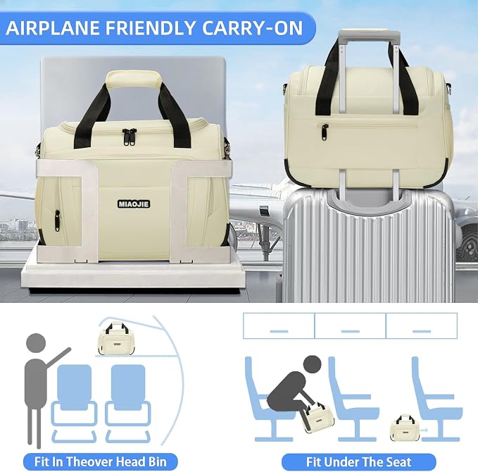 Underseat Carry On Luggage Lightweight Travel Tote Weekender Bag Overnight Duffle Bag for Travel, Travel Essentials Personal Item Travel Bag for Women and Men, Beige-16Inch - Image 5