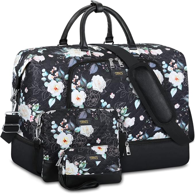 Travel Weekender Bag for Women, 21" Overnight Bag with Shoe Compartment 50L Large Travel Duffel Bag Carry On Tote for Weekend, Overnight, Business Trips, Water Resistant by TIBES