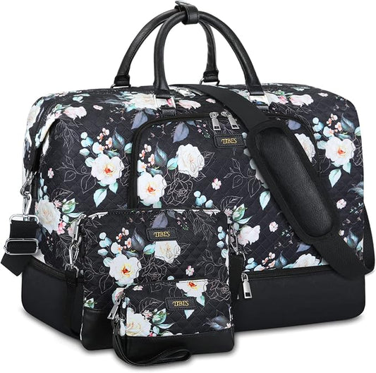 Travel Weekender Bag for Women, 21" Overnight Bag with Shoe Compartment 50L Large Travel Duffel Bag Carry On Tote for Weekend, Overnight, Business Trips, Water Resistant by TIBES