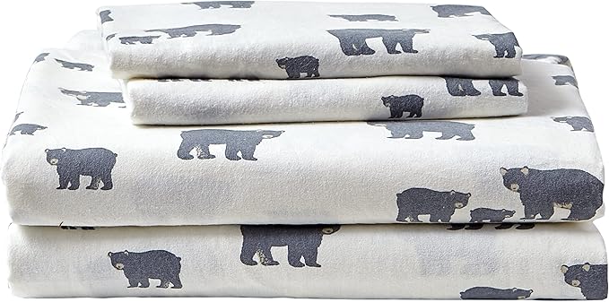 Eddie Bauer - Flannel Sheets Full Size, Anti-Pilling & Wrinkle Resistant Cotton, Touchably Soft for All-Season Comfort - Bed Sheets with Matching Pillowcases & Fitted Sheet (Bear Family Grey)
