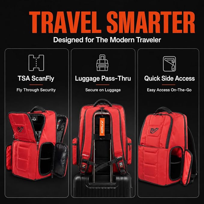 Gruv Gear Travel Laptop Backpack, 20L Red Tech Backpack with Modular Storage Shelves, Dual Access Pockets & TSA-Friendly Design, Compact Carry-On Backpack for Work, Travel & Everyday Carry - Image 8