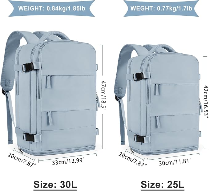coowoz Large Travel Backpack For Women Men,Carry On Backpack Flight Approved,Hiking Backpack Waterproof Outdoor Rucksack Casual Daypack Fit 15.6 Inch Laptop Shoes Compartment,30L (Gray Blue) - Image 3