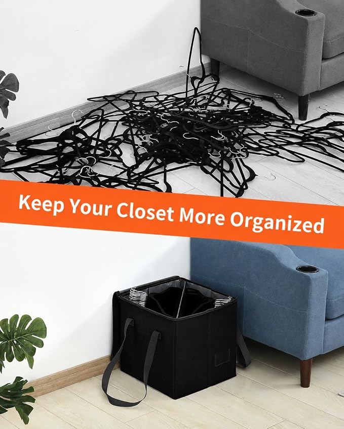 Qozary 2 Pack Clothes Hanger Organizer Bag-Rigid Hanger Storage Containers with Lid for Dustproof, Large Hanger Holder, Hanger Caddy Organizer Box with Handle-Keep Hangers Separate - Image 6