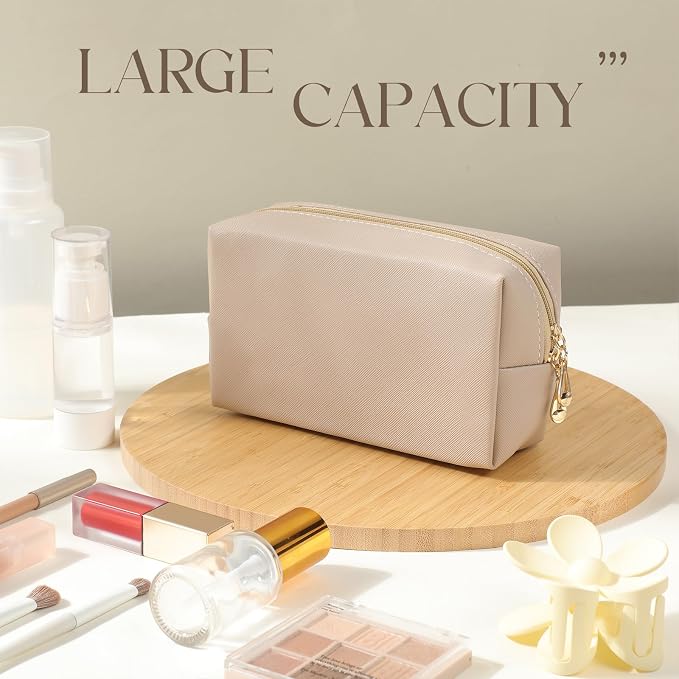 Kigeli Aesthetic Makeup Bags PU Leather Cosmetic Pouches Waterproof Plain Toiletry Bags Makeup Pouches Bulk for Women Party Gift Travel Storage Organizer(Nude Color,7.1 x 2.8 x 4.3 in) - Image 4