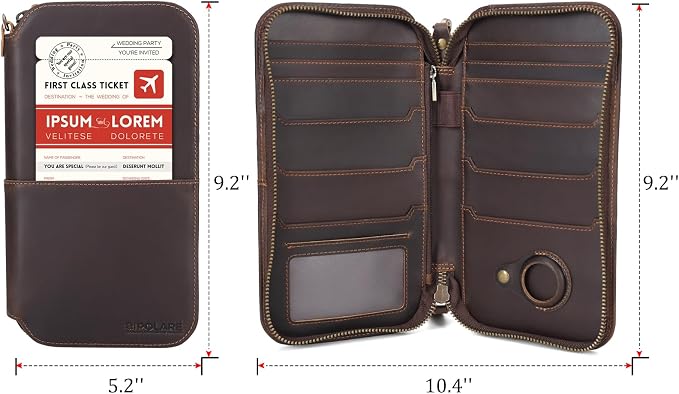 Polare Full Grain Leather Family Passport Holder Travel Wallet and Documents Organizer RFID Blocking Case Fits 6 Passports (Dark Brown with AirTag Slot) - Image 4