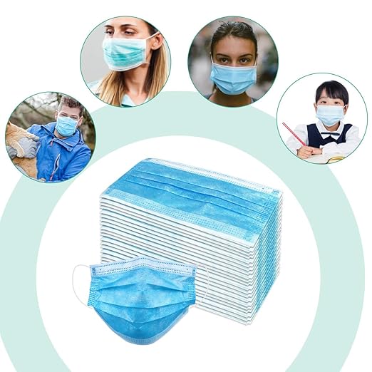 Wecolor 120 Pack Disposable Face Masks with Elastic Ear Loop, 3 Ply Breathable (Blue)
