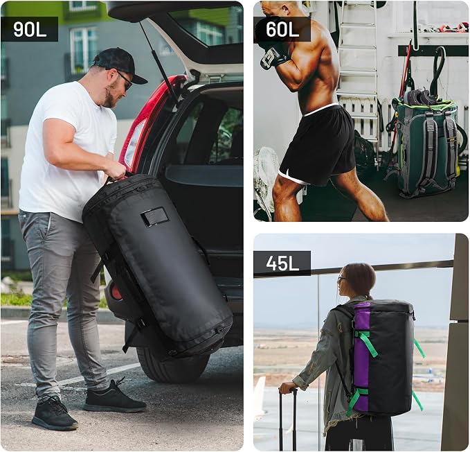 MIER Large Duffle Bag Backpack for Travel Camping Gym Sports, 45L/60L/90L | Water Resistant, Convertible Duffel, Detachable Backpack Straps, Shoe Compartment, Heavy-Duty Tarpaulin, 3 Sizes - Image 7