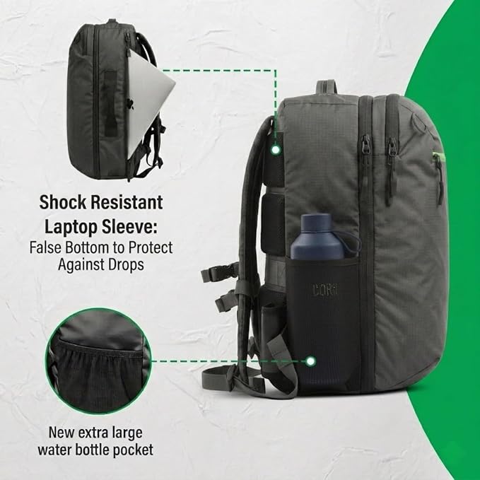 COR Island Hopper 2.0 Travel Backpack, 34L Black | Carry On Backpack for Men & Women, Clamshell Opening, Hidden Passport Pockets, Water Resistant, Laptop Sleeve - Image 5