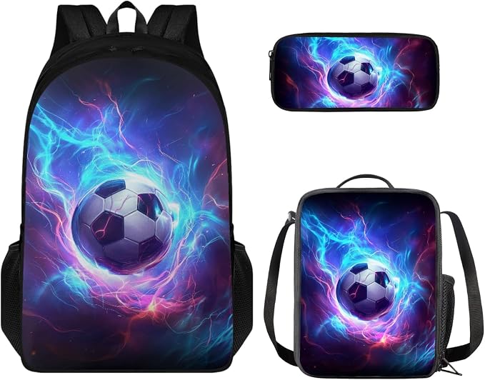 Coloranimal Lighting Football Backpack Set School Bag for Boys, Lightweight Book Bag for Kids School Backpack Mini Lunch Bag Pencil Case Back to School Gifts by Coloranimal