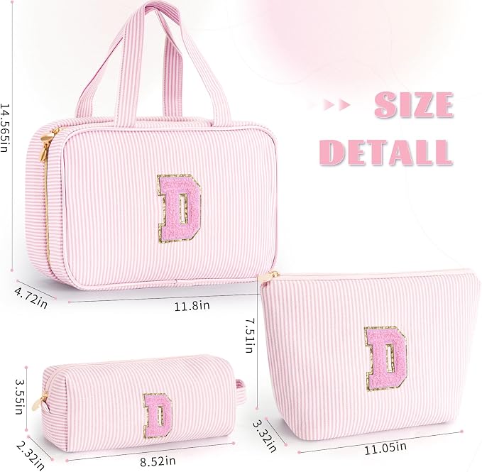 Gifts for Teen Girls Women - Travel Hanging Toiletry Bag & Makeup Bag - Personalized Initial Cosmetic Bag | Birthday Gift for Girl Trendy Stuff - Pink D - Image 6