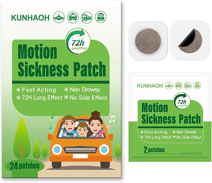 (2026 New) Motion Sickness Patches Non-Drowsy, 100% Natural Motion Sickness Patch-Travel Essentials-for Car,Airplane,Ship(Fast High Altitude Relief Patch) -for Adults and Kids(24 Count)