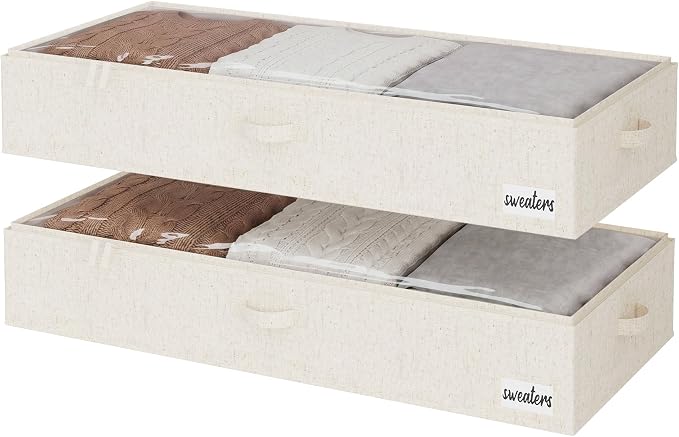 StorageWorks Under Bed Storage Containers - Extra Large Underbed Storage with Handles and Label Holder, 2 Pack Ultra-thick Fabric Underbed Bins, Closet Organizer for Clothes, Blankets, Sweater by StorageWorks
