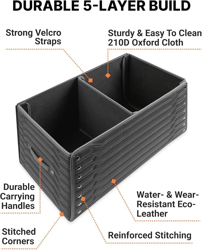 Owleys Trunk Storage 17.7" Collapsible Crate For Groceries, Tools & Travel Gear - Eco-Leather Car Organizer With Magnetic Lid - Practical Birthday Gift For Men (Highway 17) - Image 3