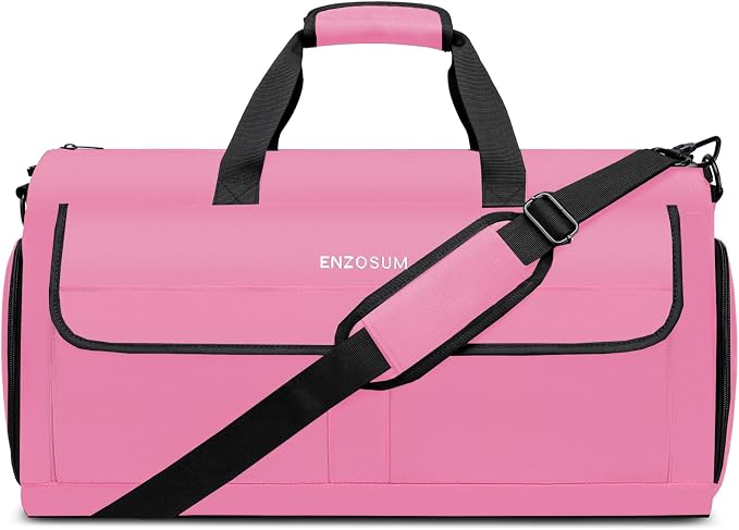 Carry On Garment Bag for Women, Durable Garment Duffle Bag for Travel with Shoes Compartment, Convertible & Foldable 2 in 1 Hanging Dress Weekender Suitcase Suit Travel Bag, Gifts for Women, Pink by ENZOSUM