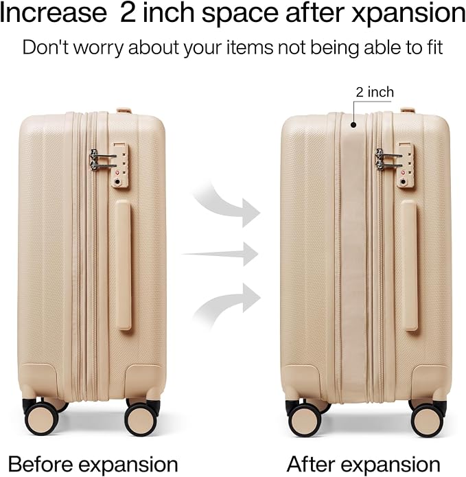 Hanke 20 Inch Expandable Carry on Luggage 22x14x9 Airline Approved Lightweight PC Hard Shell Suitcases with Wheels Travel Luggage Rolling Suitcase Travel Luggage Bag for Weekender(Cuba Sand Pink) - Image 3