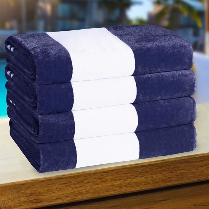 Superior Cotton Striped Beach Towels, Colorful Towels for Adult, Kid, Pool, Swimming, Sand, Travel, Large Oversized, Absorbent, Fast Drying, Bath Basics, Cabana Collection, Set of 4, Blue by SUPERIOR