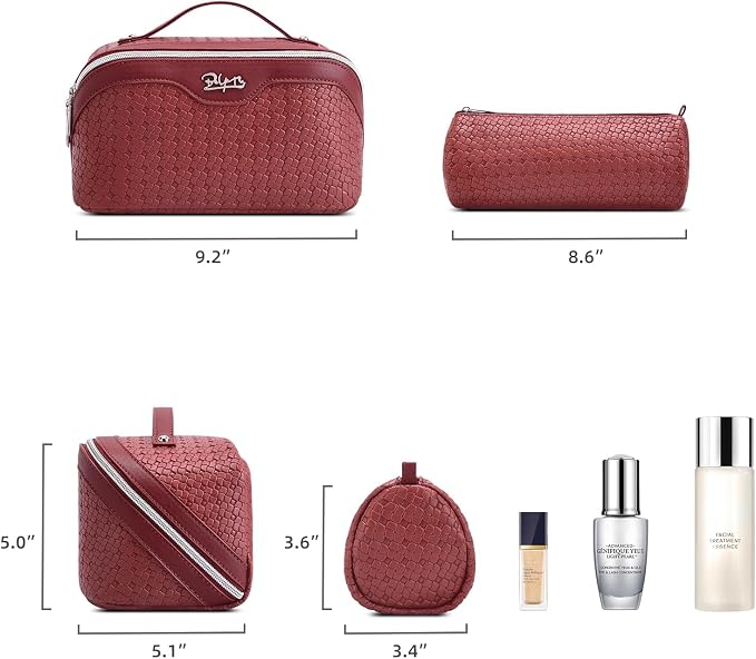 BOYATU Travel Makeup Bag Cosmetic Bags for Women: Large Capacity 3 Pcs Set Make up Bag with Compartments - Waterproof Vegan Leather Toiletry Organizer Bags with Handle (L52Burgundy) - Image 5
