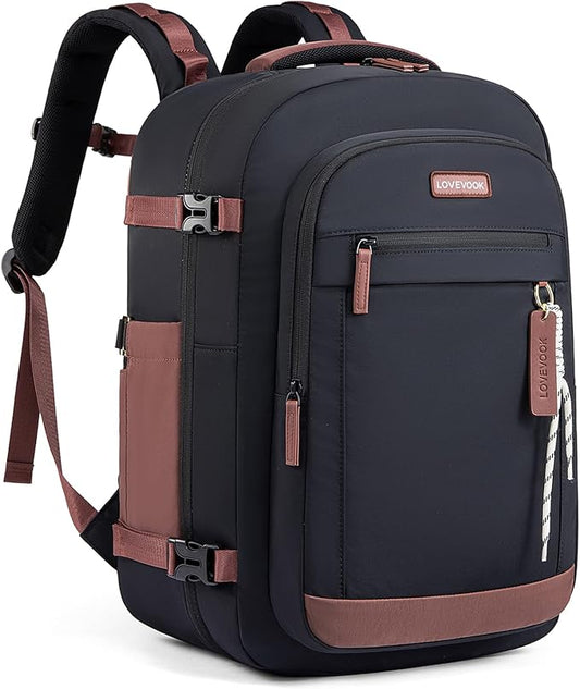 LOVEVOOK 50L Travel Backpack for Men & Women, Airline Approved Carry On Luggage, TSA Personal Item Bag fits 17 Inch Laptop, Waterproof Weekender Overnight Suitcase for Work, Black by LOVEVOOK