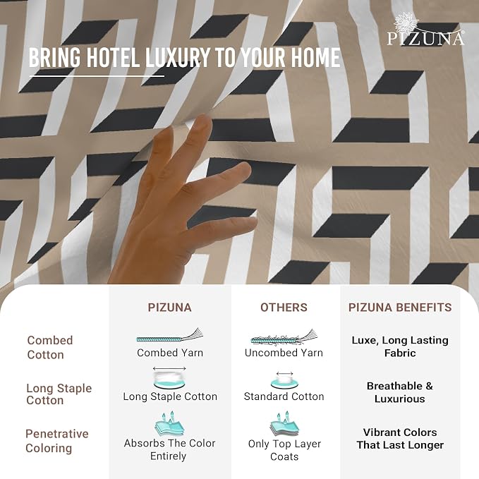 Pizuna Pure 100% Cotton Pillow Cases Queen Size (2 PC), Luxurious 400 Thread Count Long Staple Cotton Sateen with Stylish 4" Hem (Combed Mosaic Print Cotton) - Image 5