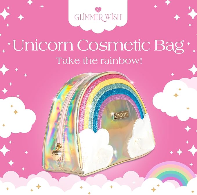 Glimmer Wish Unicorn Rainbow Cosmetic Bag, Secure and Organized Makeup Bag for Travel, Stylish Clutch, Cute Bags for Teens and Girls 9.3 x 4.3 x 6.7 in - Image 3