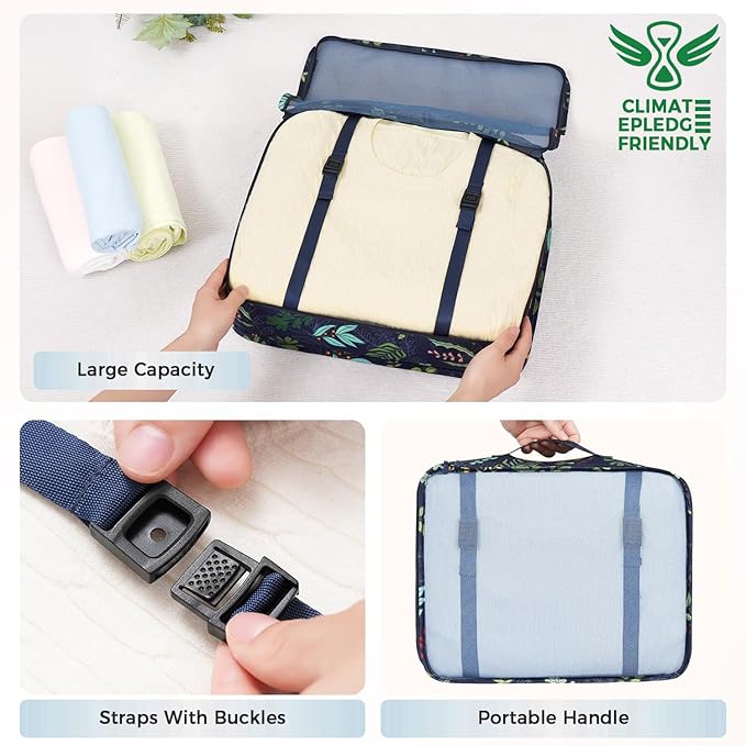 BAGAIL 8 Set Packing Cubes Luggage Packing Organizers for Travel Accessories-Navy Leaf - Image 6