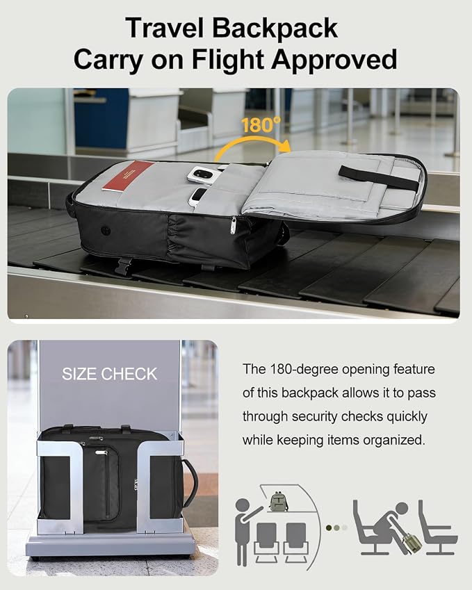 Travel Backpack for Women & Men, Carry On Personal Item Bag Flight Approved, Large Waterproof Laptop Backpack for Travel, Overnight, College & Commuting Black - Image 3