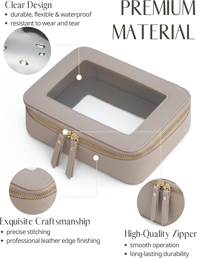 Popvibe Clear Makeup Bag Travel Cosmetic Case Transparent Toiletry Bag with Zipper, Portable Make Up Organizer Traveling Compact Car Bag for Essentials, Stone, Medium - Image 2