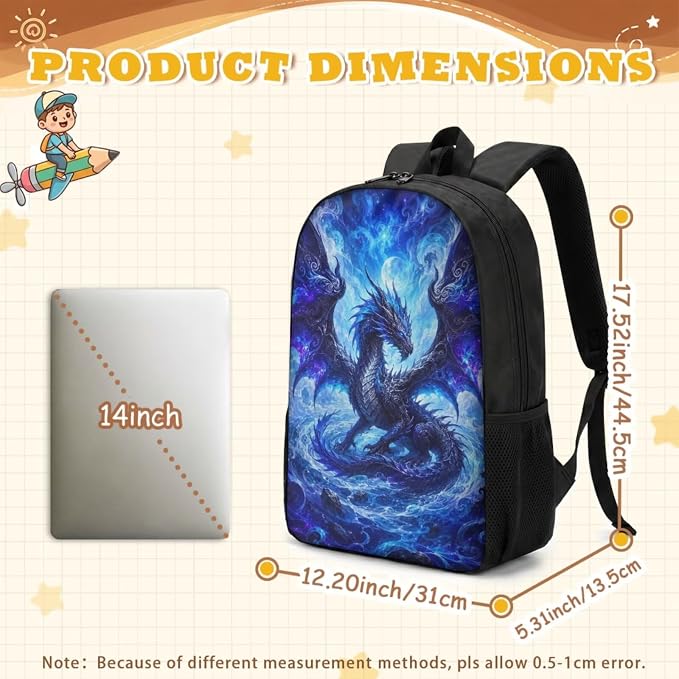 Dragon Backpack with Lunch Box Kids Girls 6-8/8-10 Elementary School Bookbag for 3rd Grade 17in Galaxy Book Bag and Lunchbox 17in Primary Student Back Pack 4PCS Set - Image 4