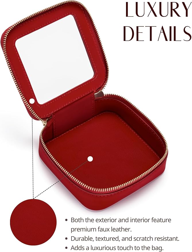 Popvibe Clear Makeup Case Toiletry Bag Travel Medium Clear Cosmetic Bag with Zipper, Mini & Medium, Red - Image 3