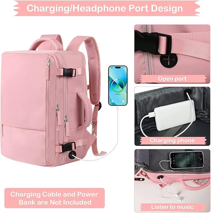 Hanples Travel Backpack for Women, 17 Inch Waterproof Laptop Backpack | 35L Carry on Backpack, TSA Flight Approved Anti Theft Travel Bag, Casual Daypack with 2 Toiletry Bags for Trips, Pink - Image 7