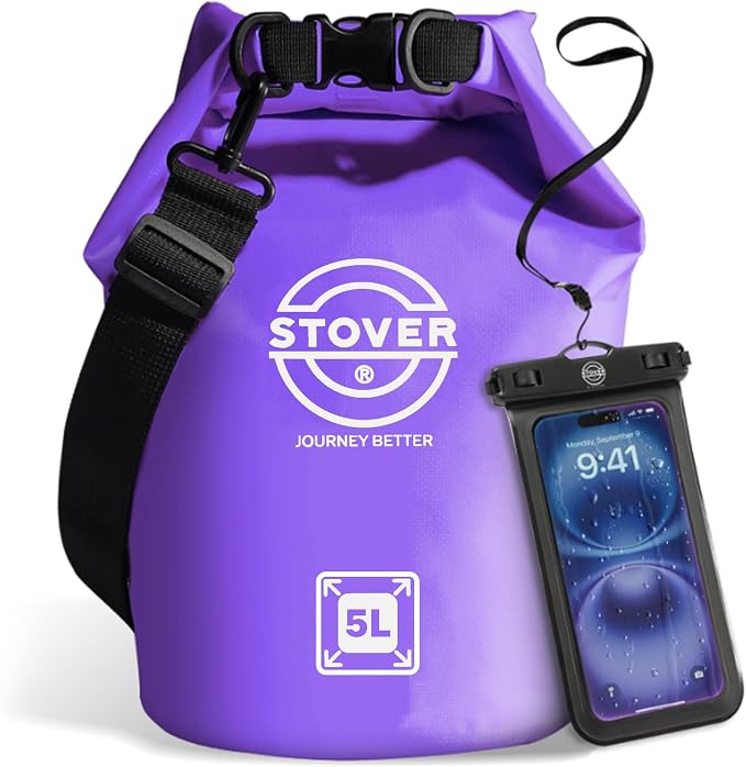 STOVER 5/10/25/30/40L Waterproof Dry Bag, Small Lightweight Roll Top Dry Bag Backpack w/Waterproof Phone Case, Kayaking, Travel, Hiking, Fishing, Tubing, Camping, the Beach, Men/Women (Purple) by STOVER